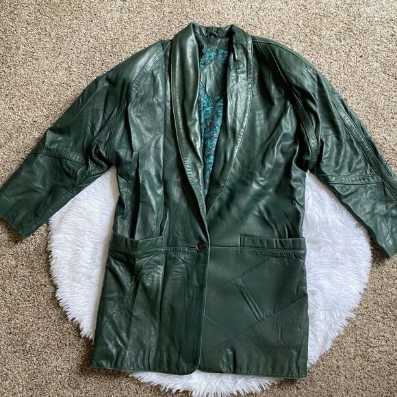 Jacqueline Ferrar Vintage Green Genuine Leather Jacket Womens Size XS Lined 80’s - Picture 1 of 15